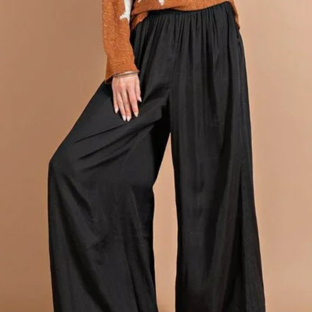 Magaschoni Black Palazzo Pants Satin with Pockets